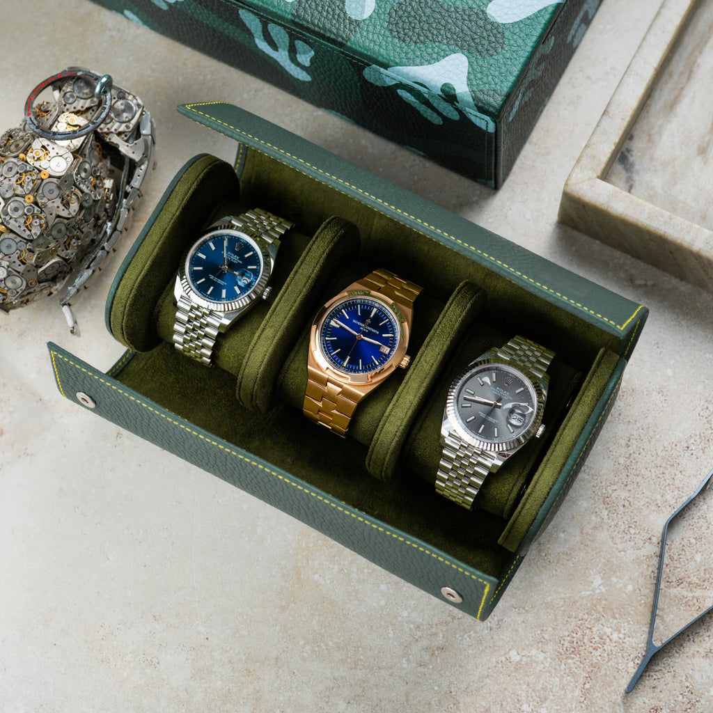 Olive Watch Roll – Three Watches