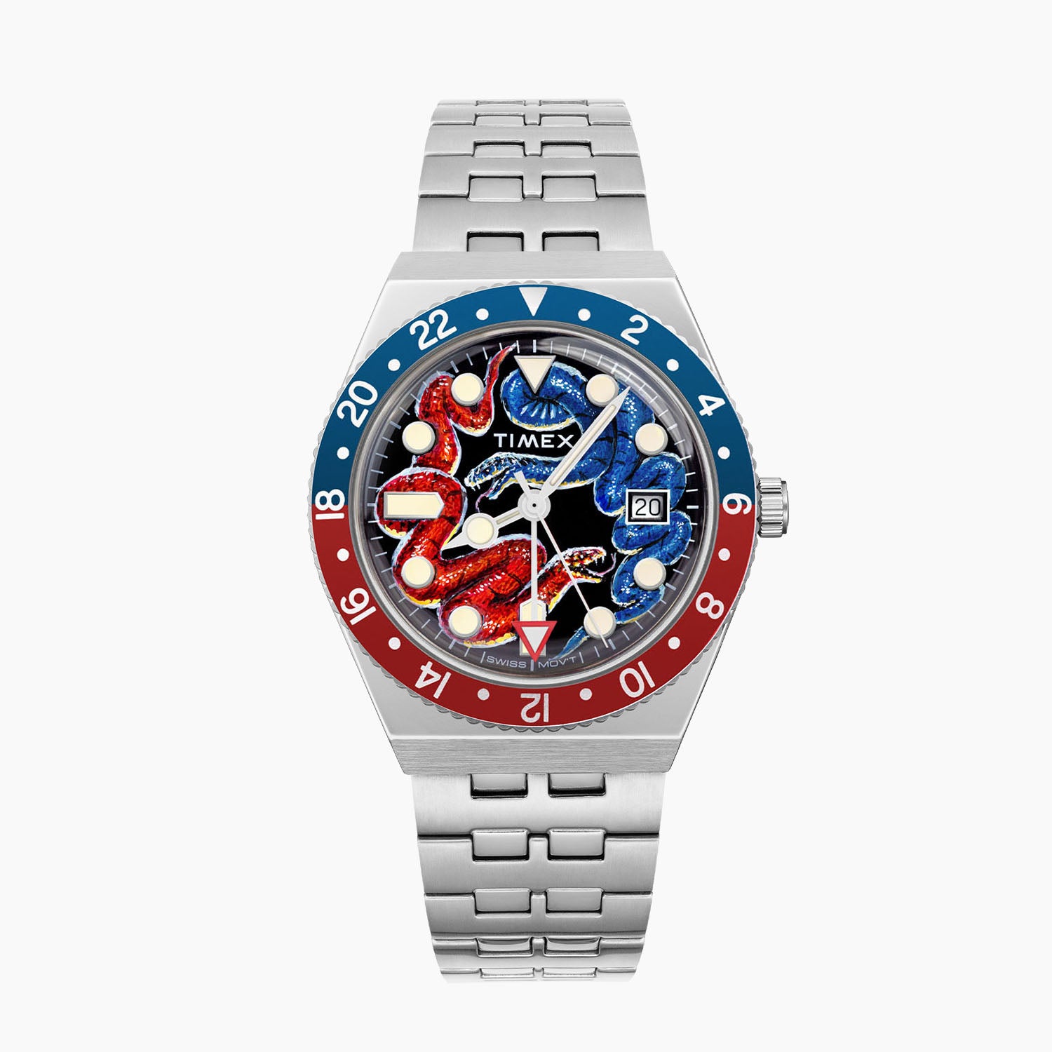 Timex Q Diver 38mm Rubber Strap Blue/Red At 