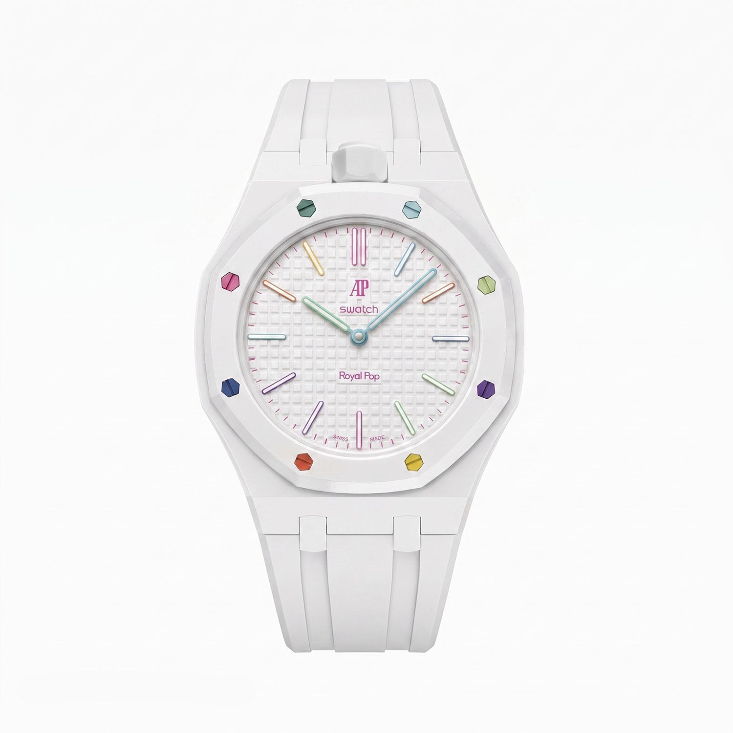 時計 Swatch x Audemars Piguet  Pop white Huit Blanc Swatch x AP Royal Pop Rubber Case-Strap – IFL Watches