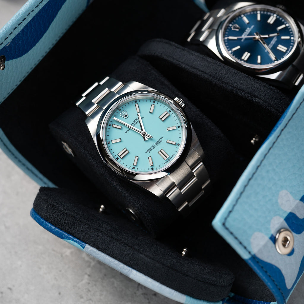 Azure Camo Leather Watch Roll – Four Watches