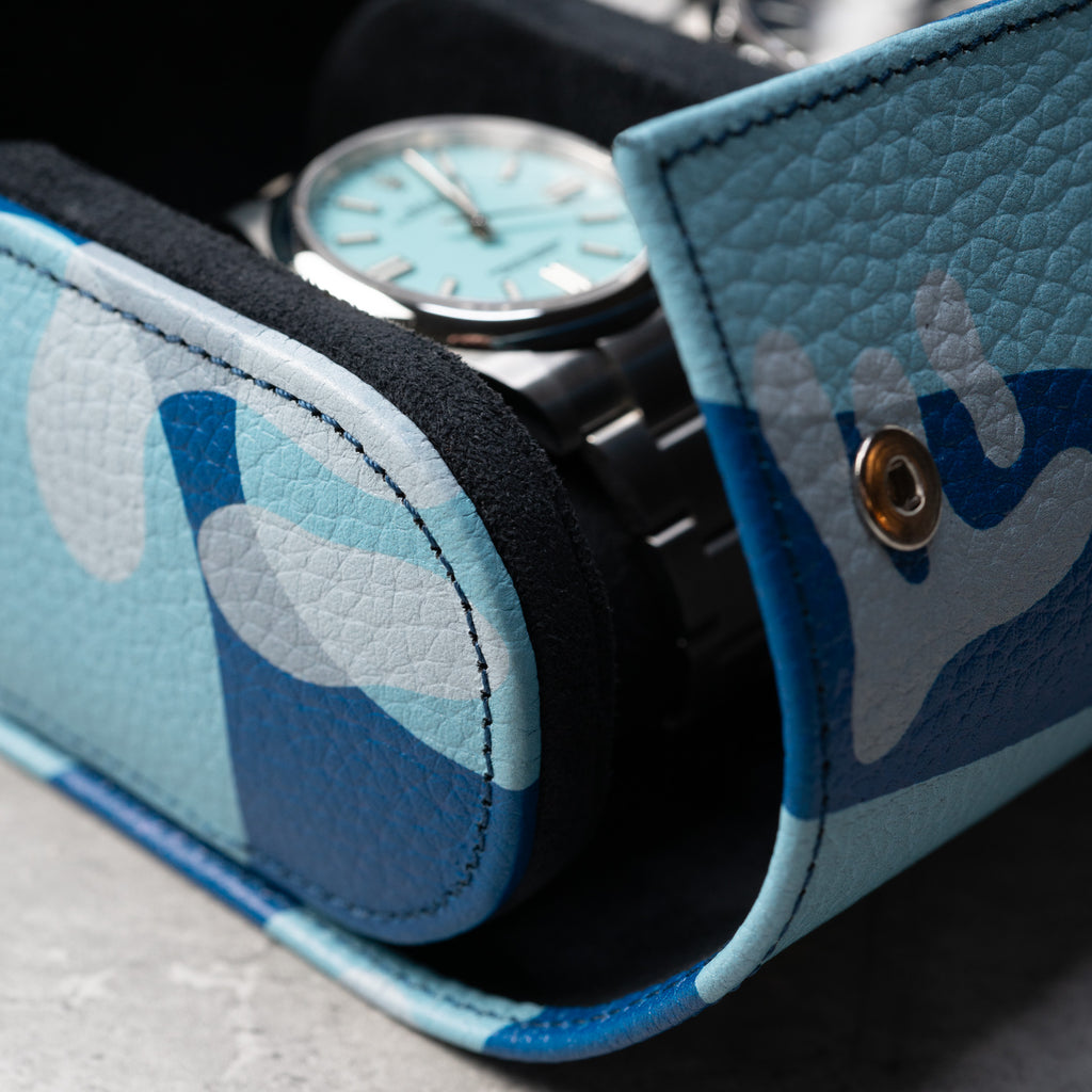Azure Camo Leather Watch Roll – Four Watches
