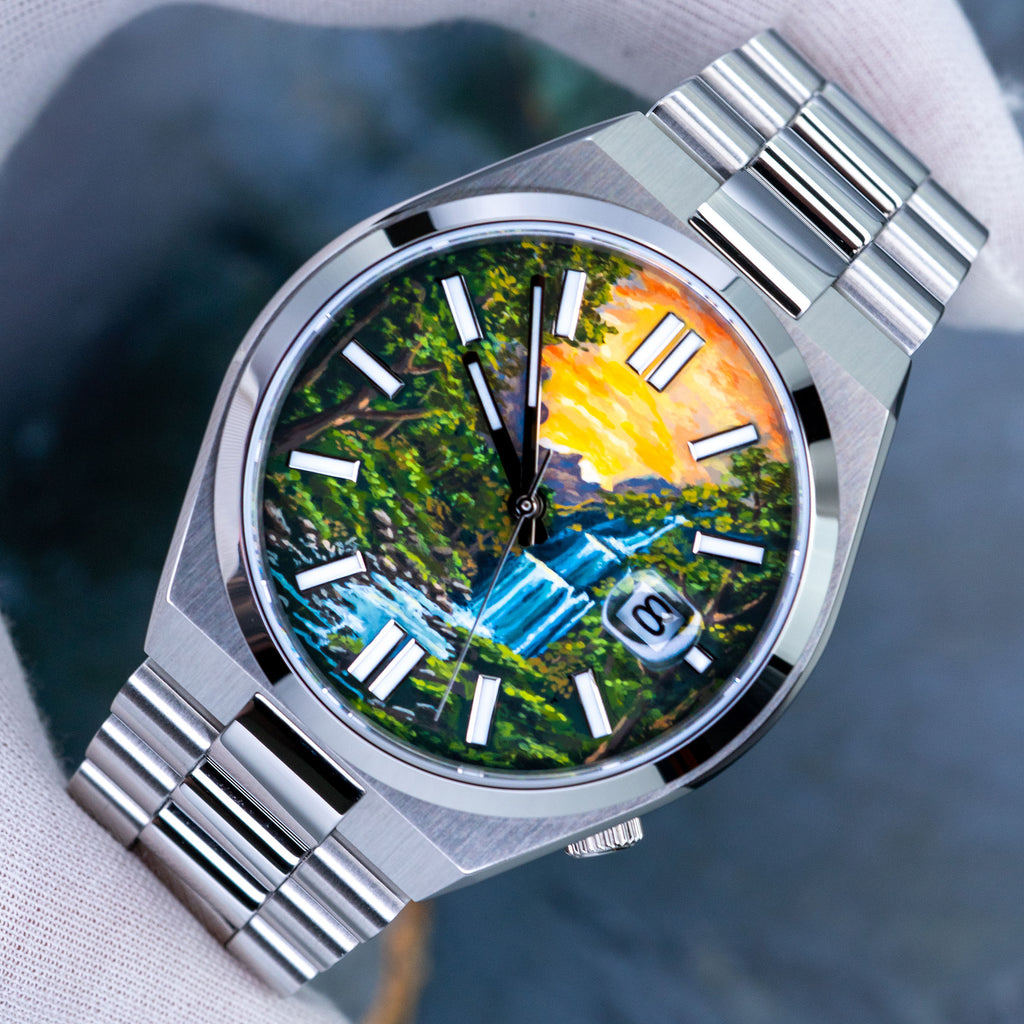 Waterfall Concept watch with hand-painted dial art realized on a Citizen Tsuyosa Automatic