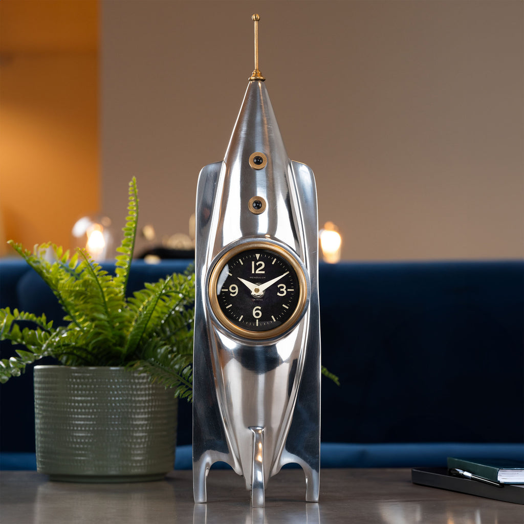 Rocket Table Clock Sculpture