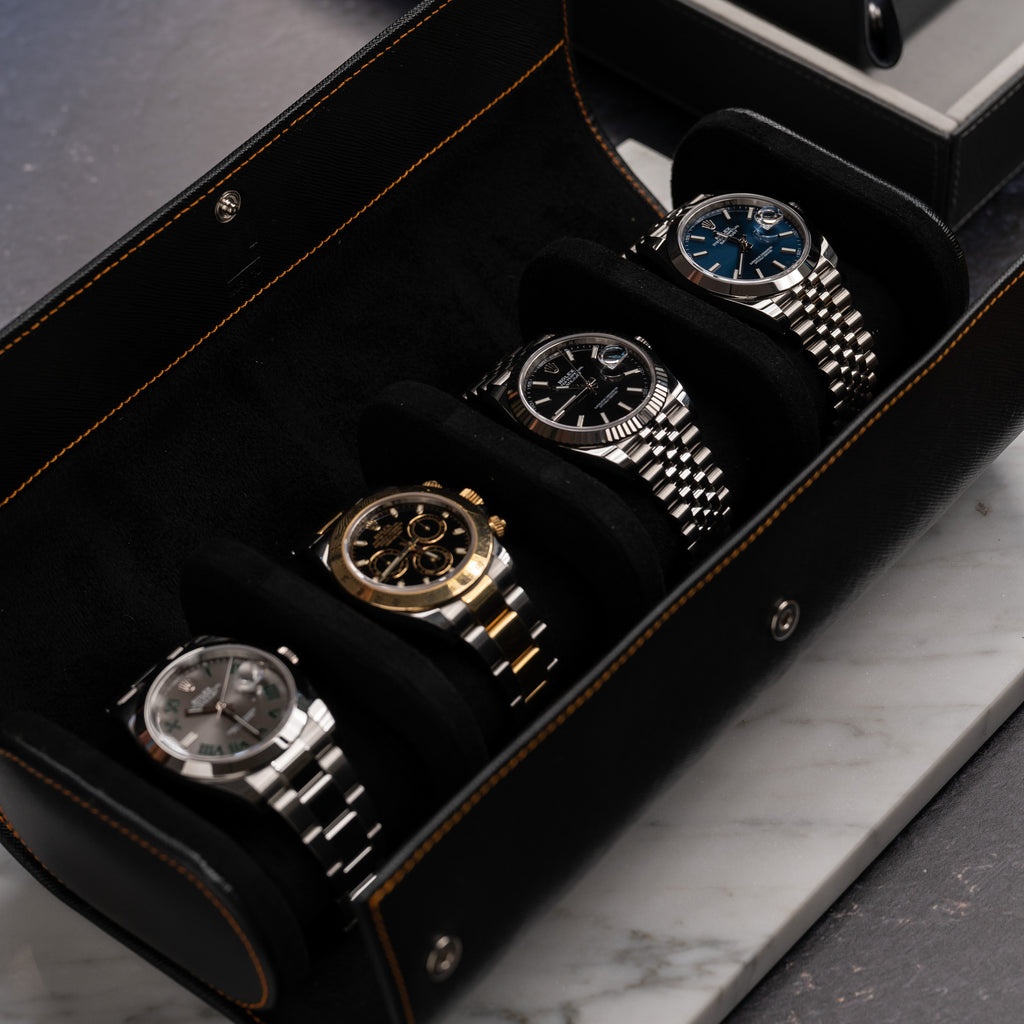 Black Saffiano Watch Roll – Four Watches