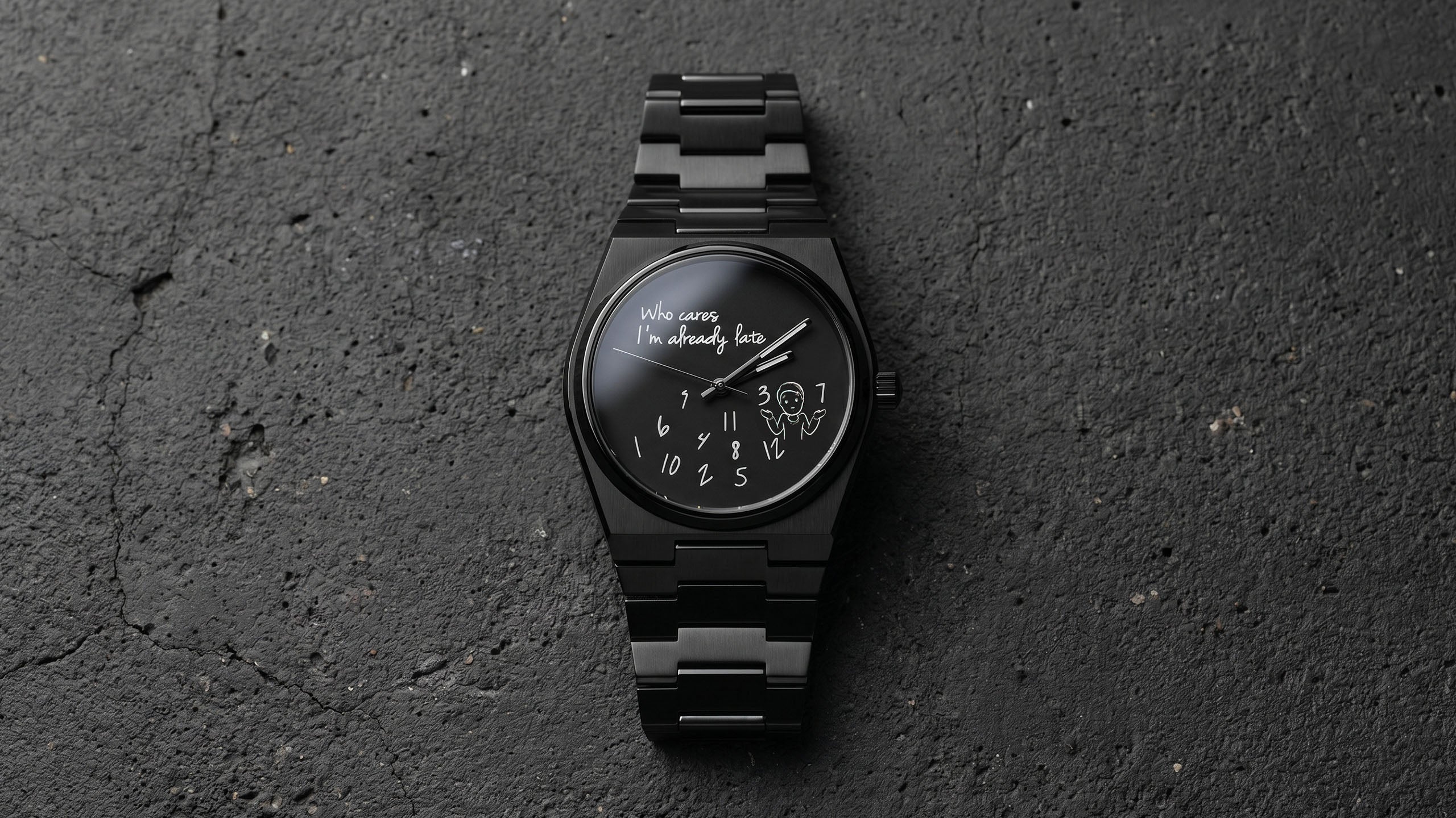 Hand-painted Canvax Who Cares Concept on a dark textured concrete surface — by IFL Watches
