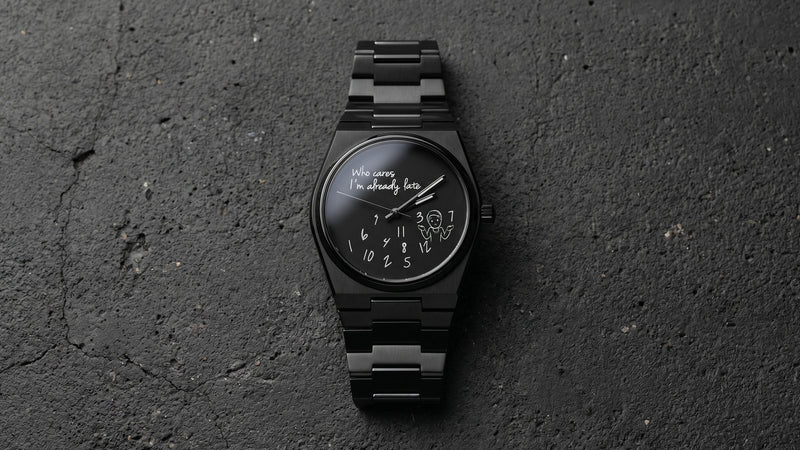 Hand-painted Canvax Who Cares Concept on a dark textured concrete surface — by IFL Watches