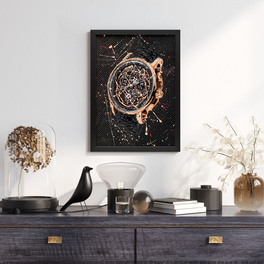 AP Code 1159 – A hand-painted carbon fibre wall art by artist Katy Barnfield.
