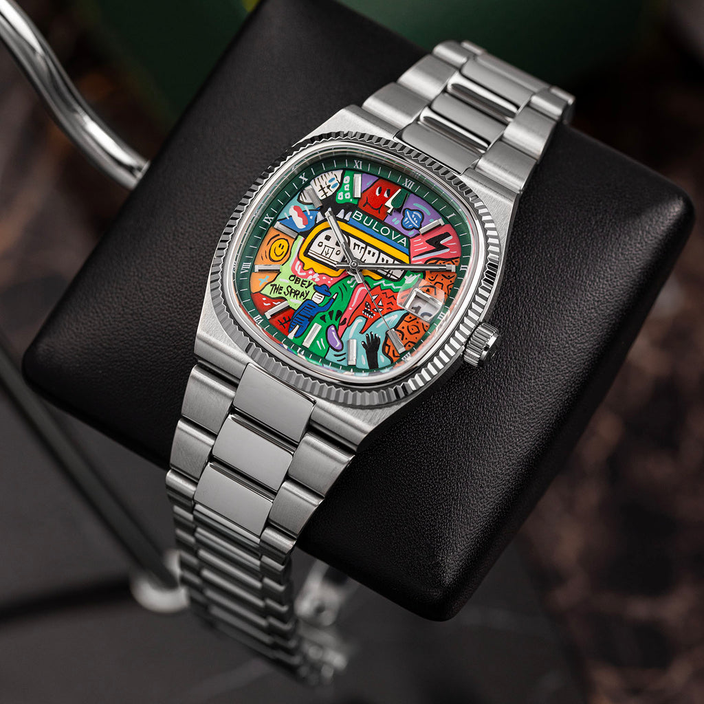 Bulova Super Seville Mural Verde – Hand-painted custom Bulova Super Seville featuring NYC street art on green dial, a bespoke timepiece by IFL Watches