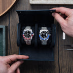 Navy Leather Watch Roll – Two Watches