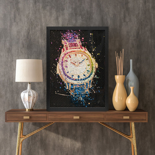 Patek Philippe Baguette Rainbow – A hand-painted carbon fibre wall art by artist Katy Barnfield.
