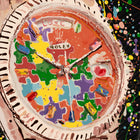 Rolex Day-Date President Puzzle – A hand-painted carbon fibre wall art by artist Katy Barnfield.