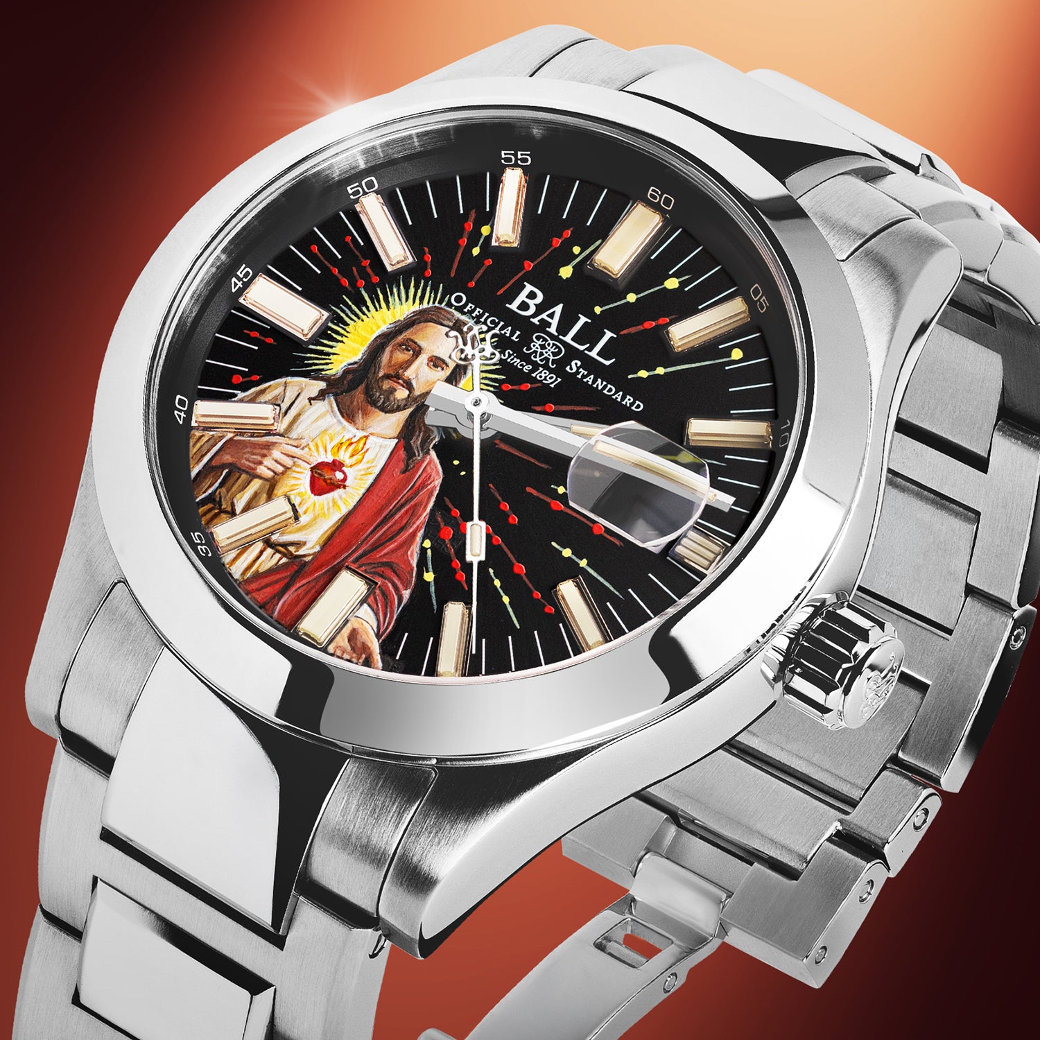 Ball Engineer M Ascension — Customized dial with hand-painted golden halo rays and scattered yellow light specks, limited edition by IFL Watches.