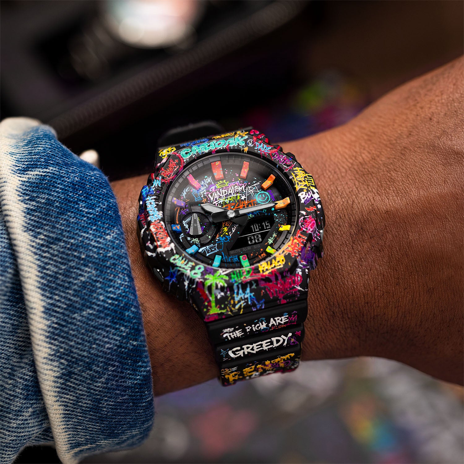 Casio G-Shock Vandalism — Graffiti-covered Casio G-Shock worn on the wrist, custom limited edition by IFL Watches