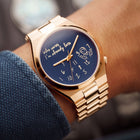 Tsuyosa Rose Gold Who Cares Concept – custom Citizen Tsuyosa with a rose gold-coated case and bracelet, featuring scattered numeral and playful message on the dial by IFL Watches.