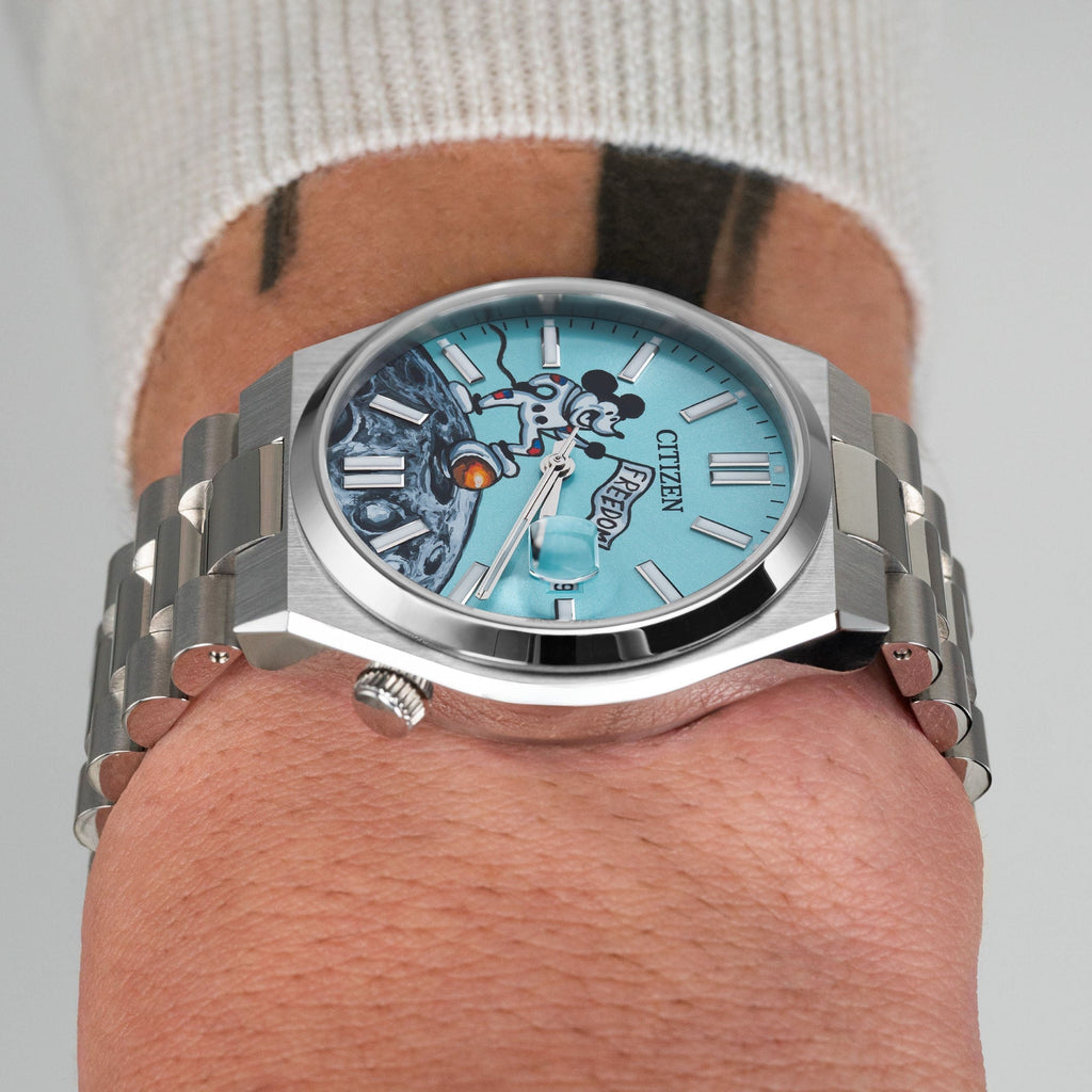 Free Willie Concept – Exclusive hand-painted Steamboat Willie artwork customized on Citizen Tsuyosa Automatic. 