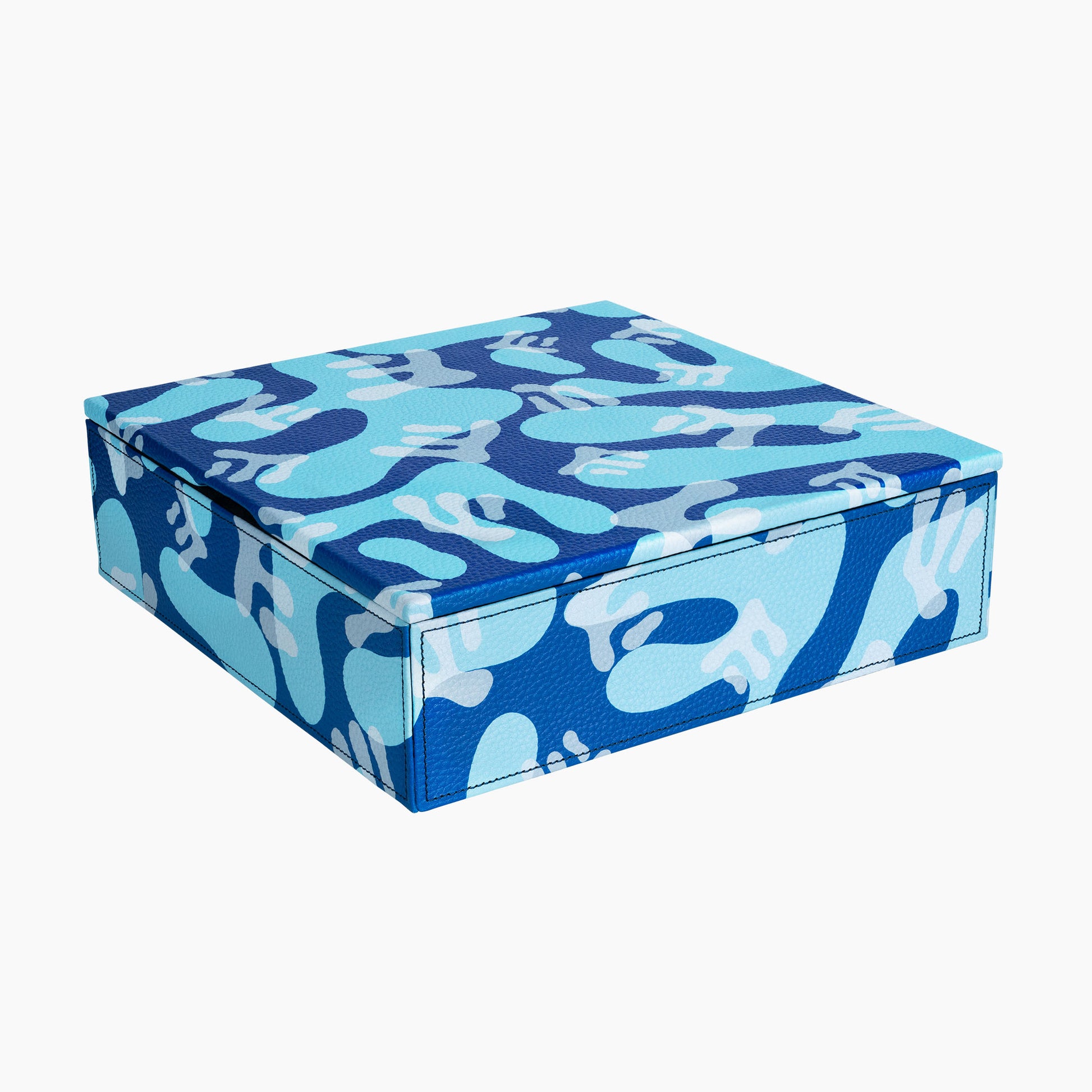 Azure Camo Lifestyle Locker –  handcrafted watch storage organizer with exclusive blue camo pattern design, made from premium leather