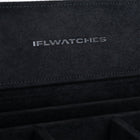 Stealth Camo Lifestyle Locker – handcrafted watch storage organizer with exclusive black camo pattern design, made from premium leather, close up of IFLWatches logo and suede lining