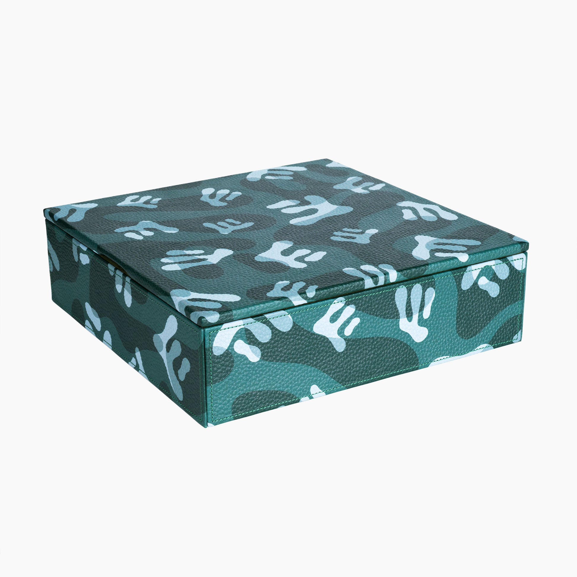 Verdant Camo Lifestyle Locker – handcrafted watch storage organizer with exclusive green camo pattern design, made from premium leather