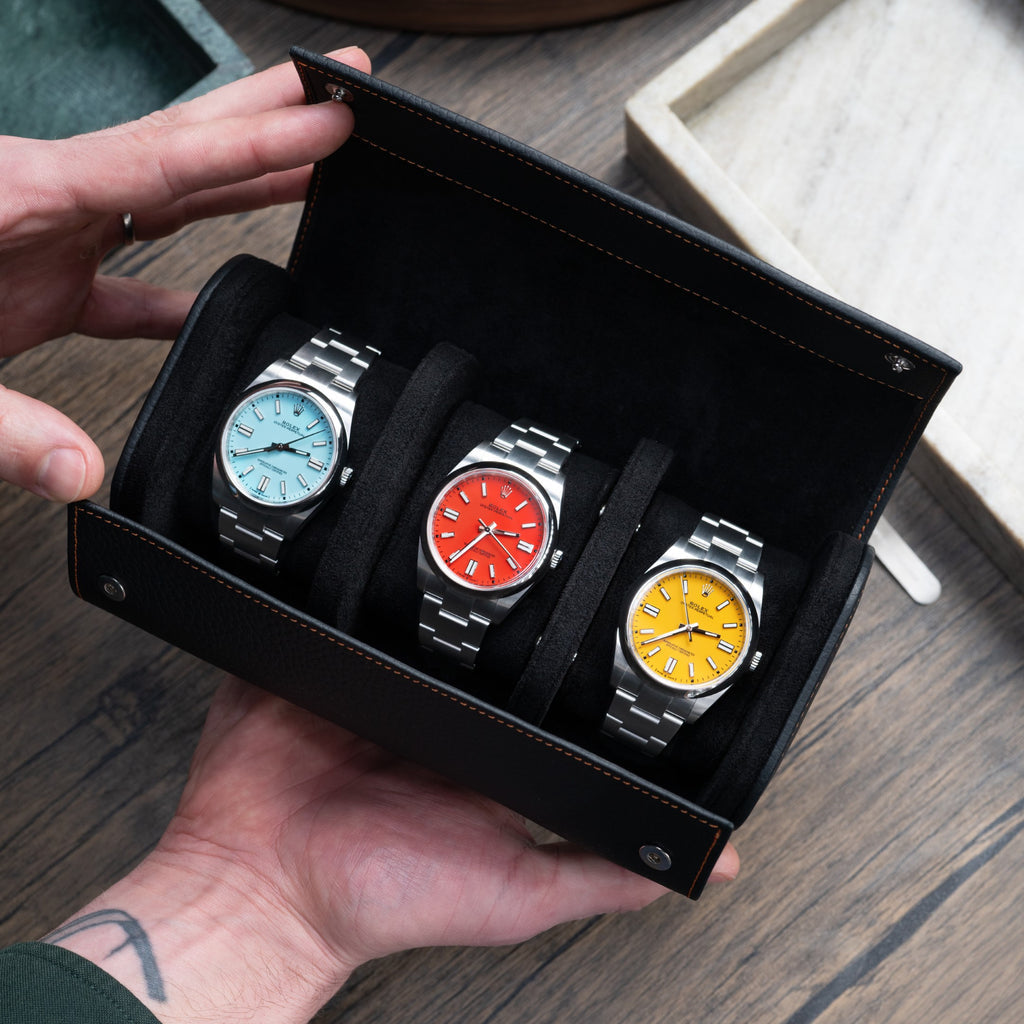Noir Leather Watch Roll – Three Watches