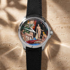 Venezianico Redentore L'Odalisca — hand-painted Mediterranean courtyard dial on a 40mm 316L stainless steel case with soft saffiano leather strap, limited edition timepiece by IFL Watches.