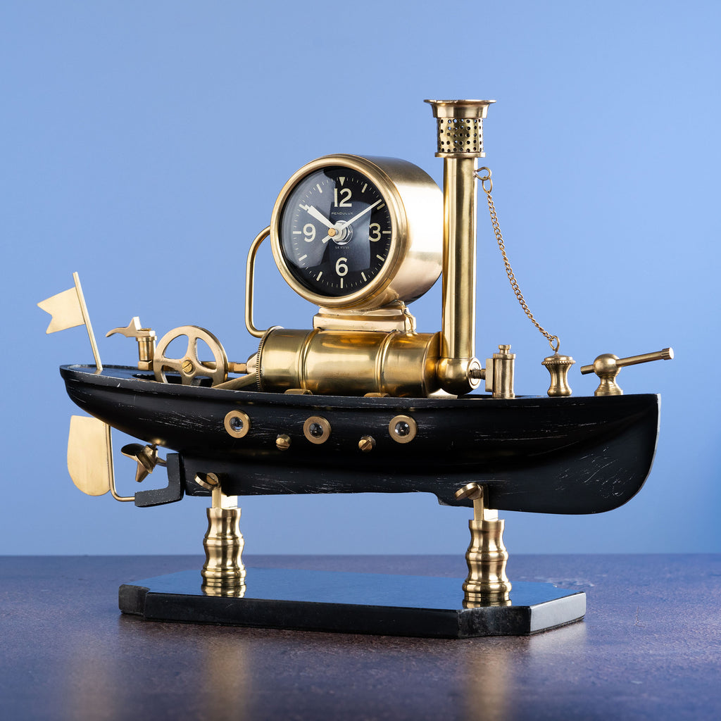 Steam Boat Table Clock Sculpture