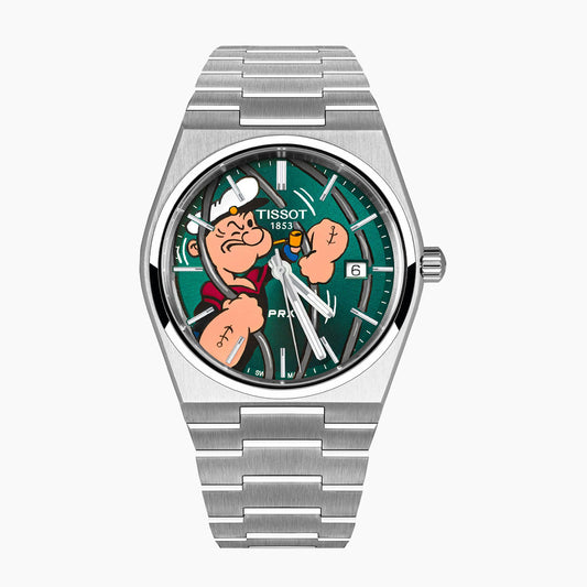 PRX Popeye Jailbreak Concept—hand-painted custom dial with Popeye artwork on Swiss-made Tissot PRX Quartz 40mm by IFL Watches