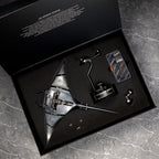 Mecha Ray Natural Metal — the pre-assembled version in its presentation case with stand column and parts tray, mechanical sculpture by IFL Watches.