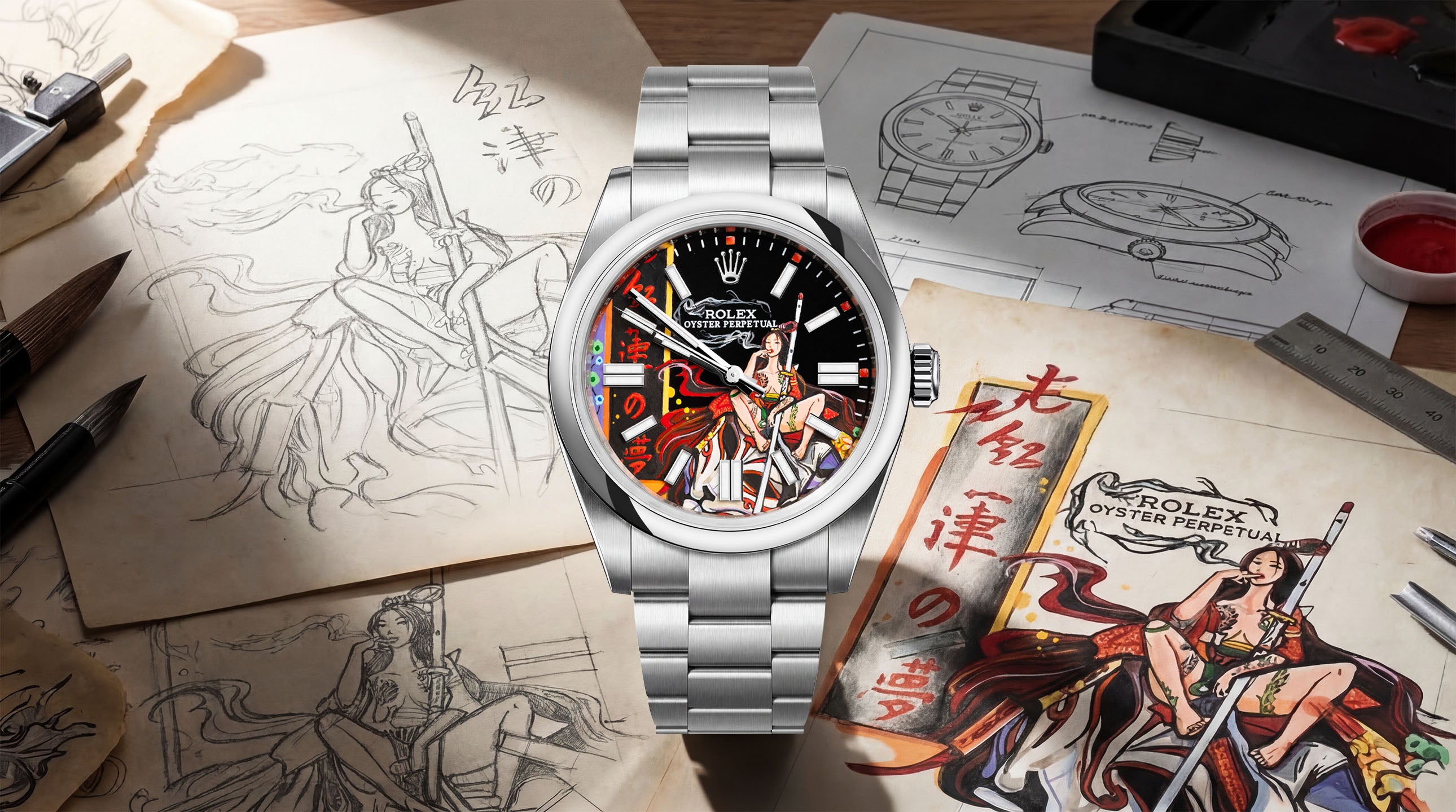 Rolex Oyster Perpetual Bespoke Crimson Lotus by IFL Watches