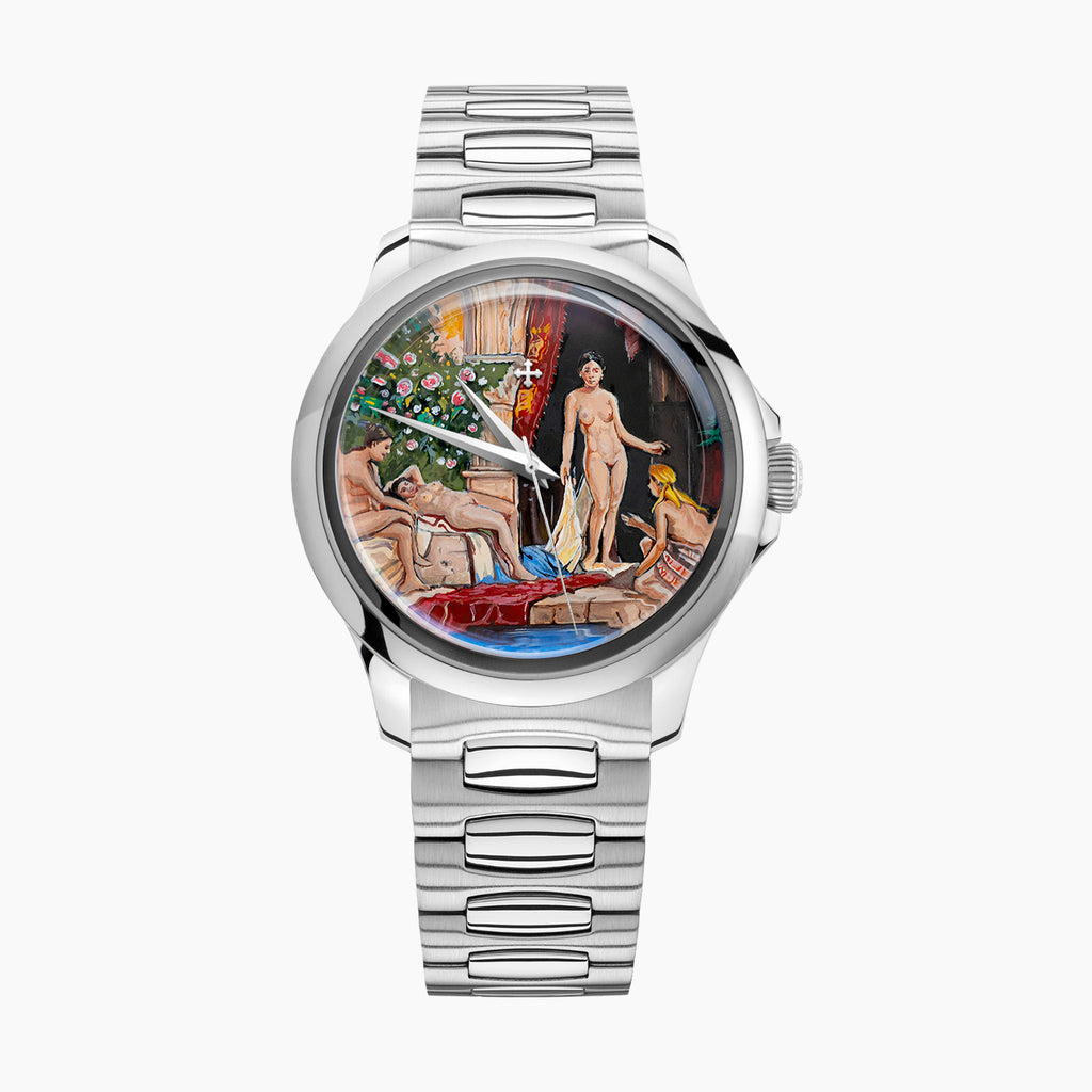 Venezianico Canova stainless steel bracelet on the hand-painted Redentore L’Odalisca watch by IFL Watches