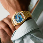 Bulova Super Seville Starry Night – Hand-painted custom Van Gogh inspired dial with rooftop scene on gold-tone 38mm case – Limited Edition bespoke timepiece by IFL Watches