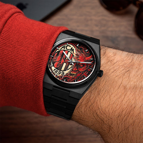 IFL Canvax Rossoneri — Bespoke 40mm automatic with a hand-painted crest in red and black, customized exclusively by IFL Watches.