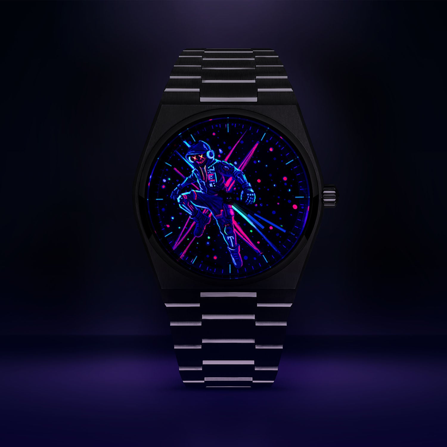 IFL Watches Canvax MK-01 – Hand-painted custom Canvax featuring neon steampunk soldier artwork, a bespoke timepiece by IFL Watches