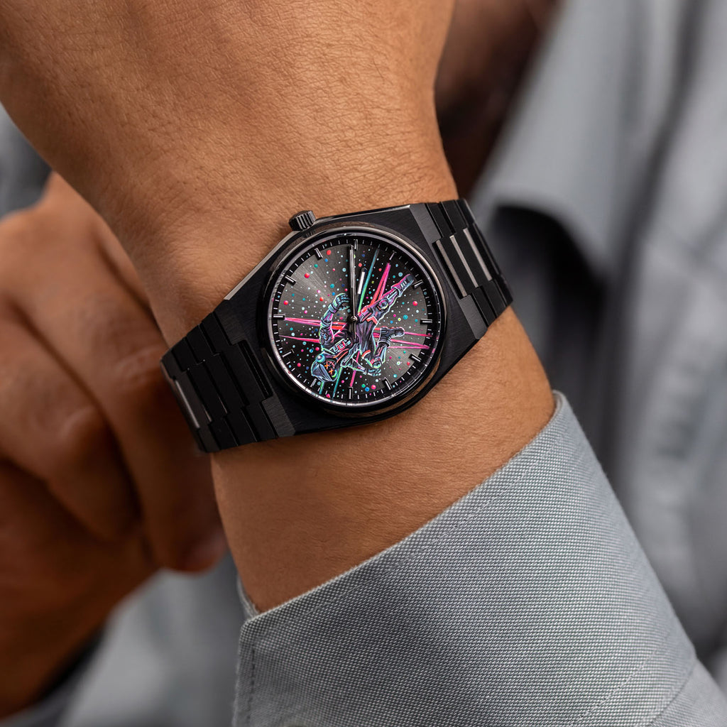 IFL Watches Canvax MK-01 – Hand-painted custom Canvax featuring neon steampunk soldier artwork, a bespoke timepiece by IFL Watches