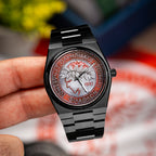 IFL Canvax Kleos — Hand-painted football crest with laurel detailing on a 40mm automatic, customized by IFL Watches.