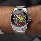  Casio Edifice Urban Dreams — Hand-painted custom Casio Edifice featuring the world's most famous beagle dreaming on his red doghouse surrounded by bold graffiti LOVE lettering and colorful street art on a 39mm automatic, a bespoke timepiece by IFL Watches