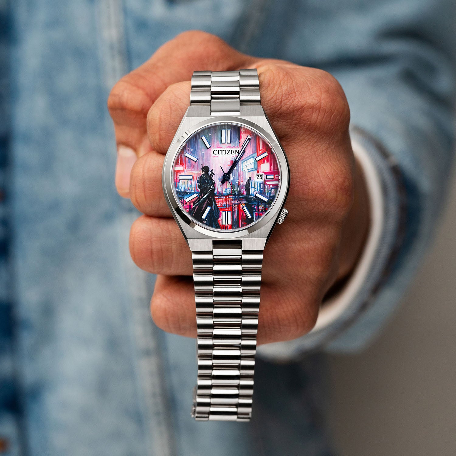 Tsuyosa Osaka Concept – A bold tribute to Osaka’s vibrant energy. This hand-painted Citizen Tsuyosa showcases a samurai girl against neon-lit streets. Limited edition by IFL Watches.