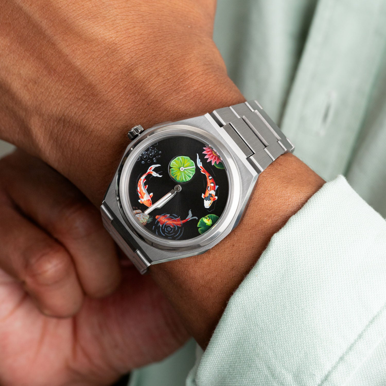 Citizen Zenshin Titanium Koi Fish – Hand-painted custom Super Titanium™ watch with Japanese koi pond artwork, limited edition timepiece by IFL Watches
