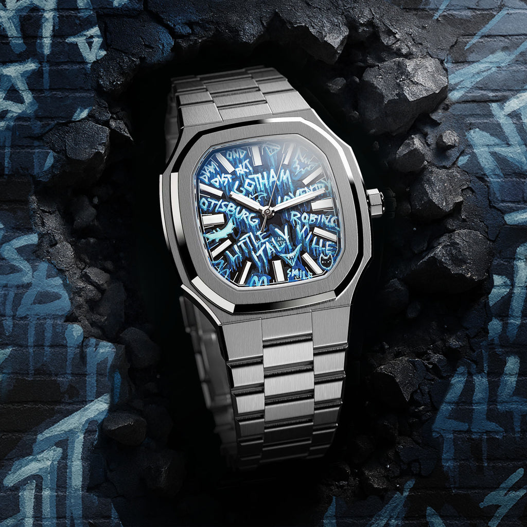 MAEN x IFL Manhattan After Dark limited edition watch featuring hand-painted Gotham-inspired noir dial with vigilante aesthetic on Manhattan 37 platform