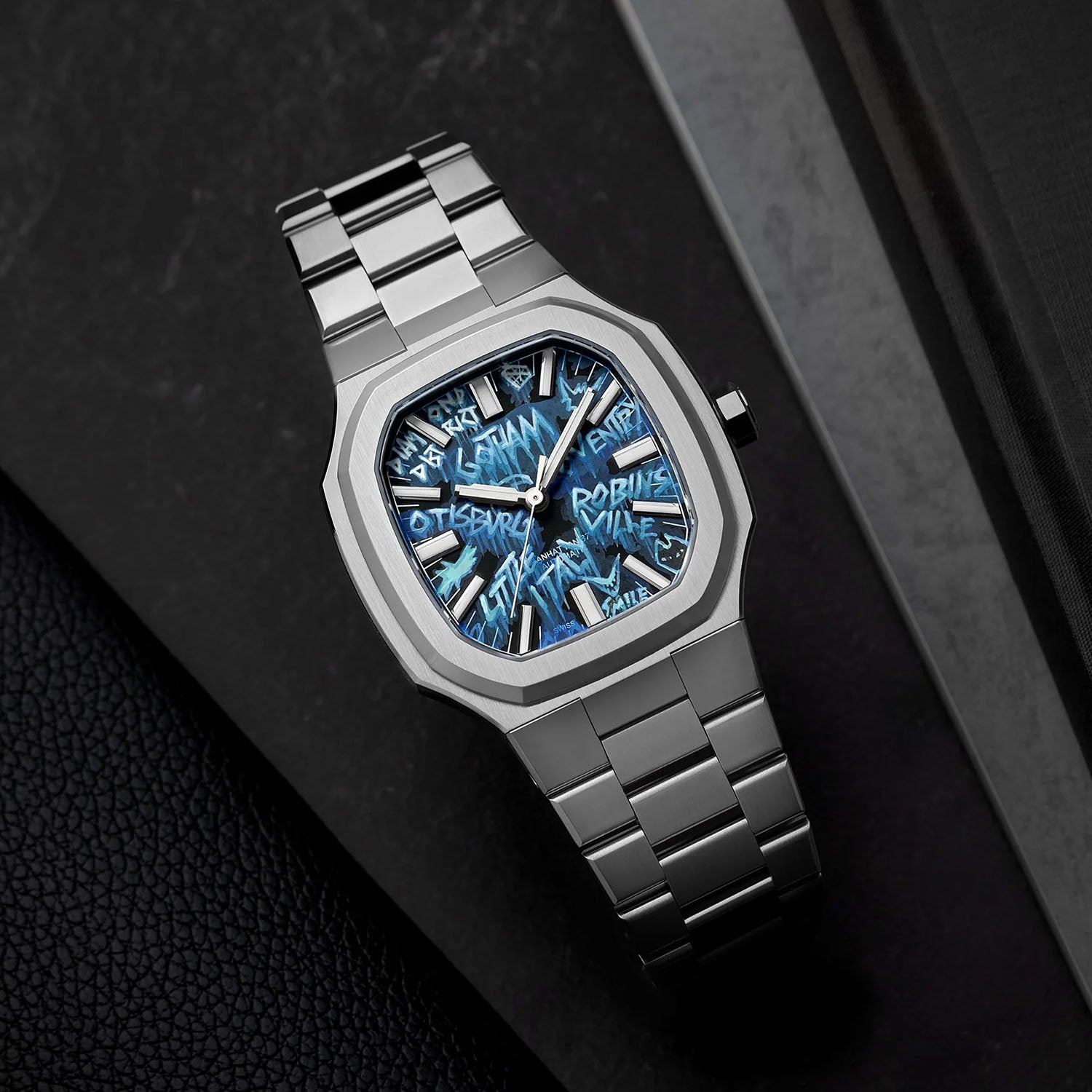 MAEN x IFL Manhattan After Dark limited edition watch featuring hand-painted Gotham-inspired noir dial with vigilante aesthetic on Manhattan 37 platform