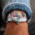 Oris Diver 65 Spray Britannia – Hand-painted custom Oris Divers Sixty-Five 38mm featuring London street art with British icons, bespoke timepiece by IFL Watches
