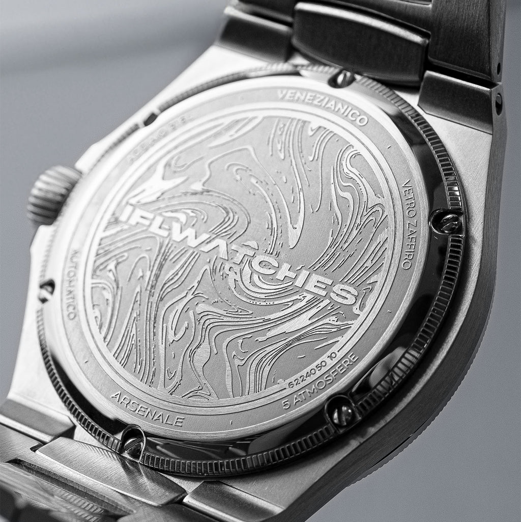 Venezianico Arsenale Arlecchino caseback with IFL Watches engraving - Limited edition custom timepiece