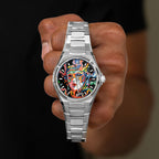Venezianico Arsenale Arlecchino in hand - Hand-painted masked figure in swirling carnival colors, limited edition timepiece by IFL Watches