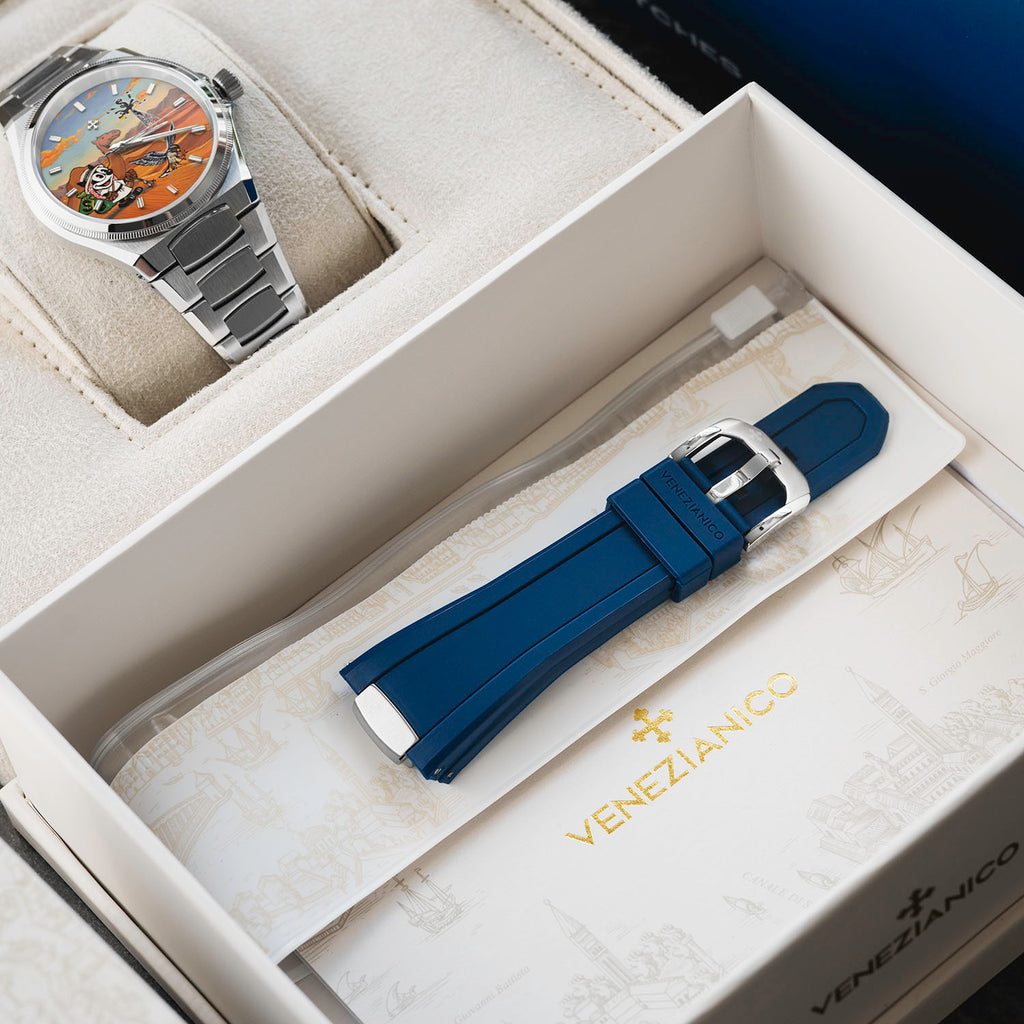 Venezianico Arsenale Legends of Arabia – Hand-painted custom dial featuring desert adventure with falcon and oil derrick, bespoke timepiece by IFL Watches