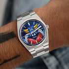 Tissot PRX Grendizer Concept – hand-painted custom Tissot PRX with vibrant Grendizer artwork by IFL Watches, 40mm stainless steel case, and Powermatic 80 movement