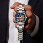 Bulova Super Seville Risky Riches – Hand-painted dial with colorful artwork on wrist with formal attire, limited edition customized watch by IFL Watches