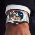 Bulova Super Seville Risky Riches – Hand-painted custom dial featuring vibrant artwork with flying bills and golden coins, limited edition bespoke timepiece by IFL Watches