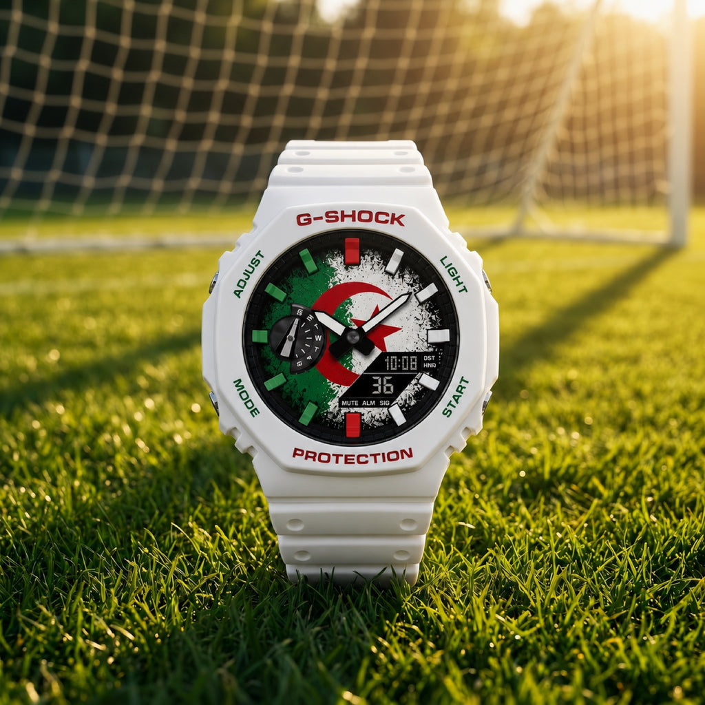 Casio G-Shock Algeria flag watch worn on the wrist, by IFL Watches