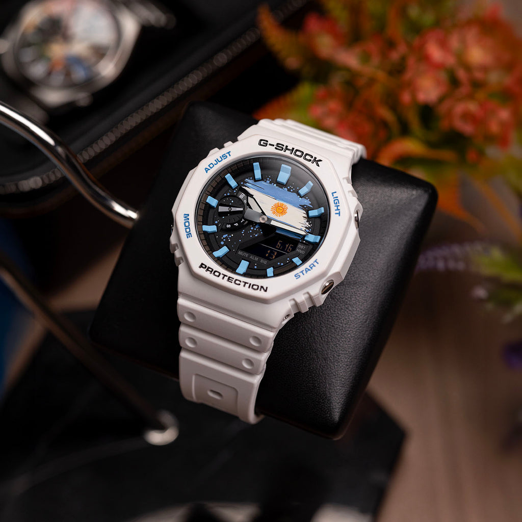 Casio G-Shock Argentina — custom Argentina flag G-Shock lifestyle shot, by IFL Watches