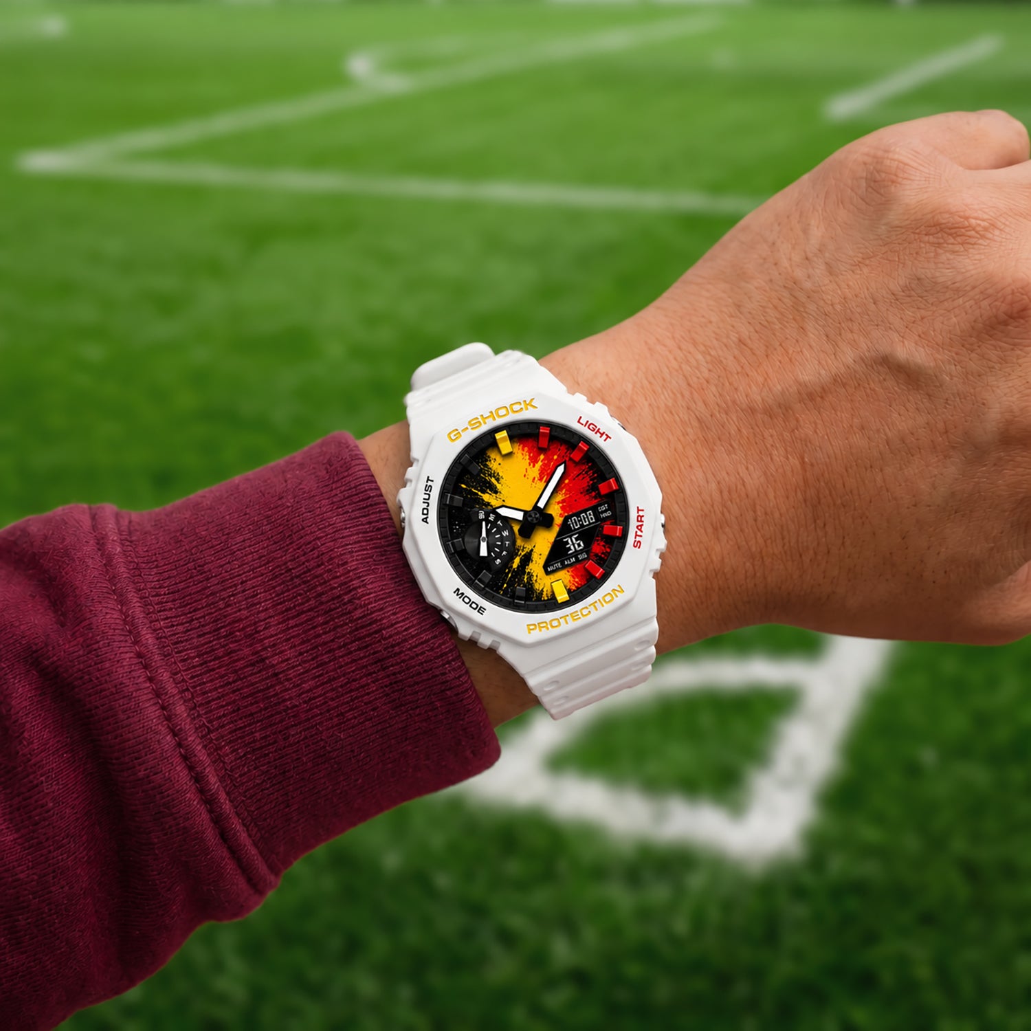 Casio G-Shock Belgium flag watch worn on the wrist, by IFL Watches