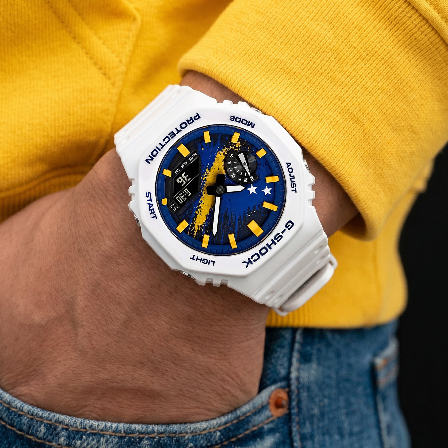 CASIO G-SHOCK ブルー×イエロー デジタル腕時計 Casio G-Shock Curaçao – Nations Series – IFL Watches